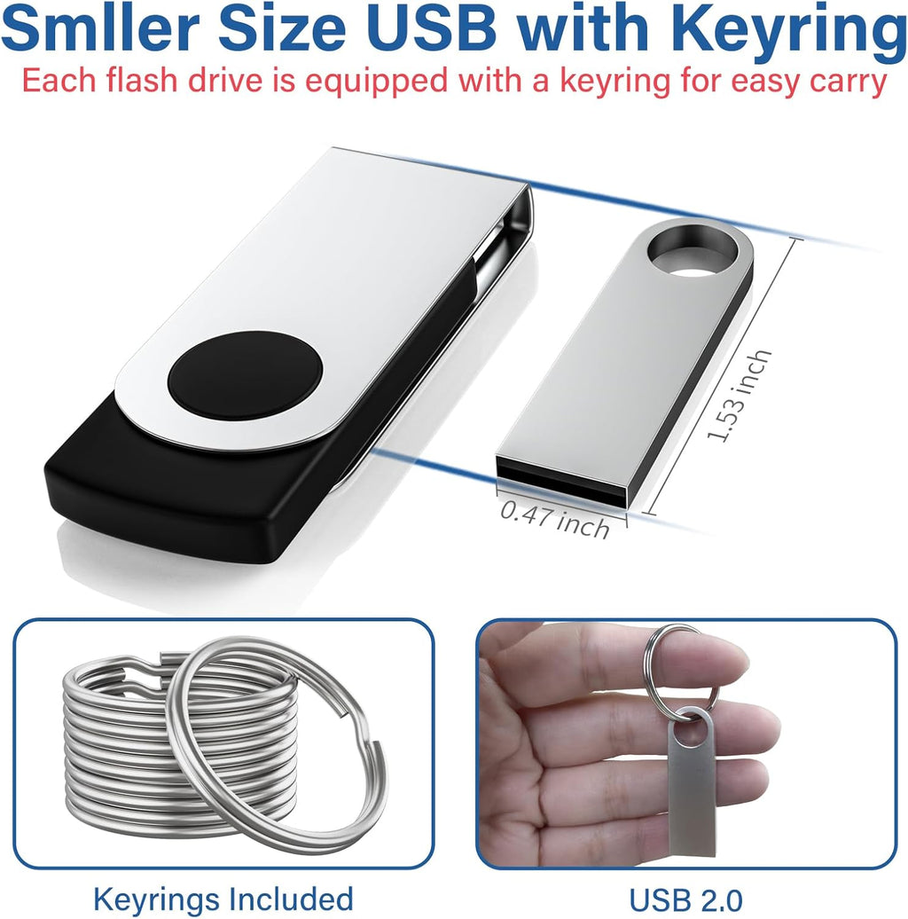 1GB USB Flash Drive 2 Pack with Keychains, Wooolken Sleek Metal USB 2.0 Thumb Drives Memory Stick for PC Laptop Computer