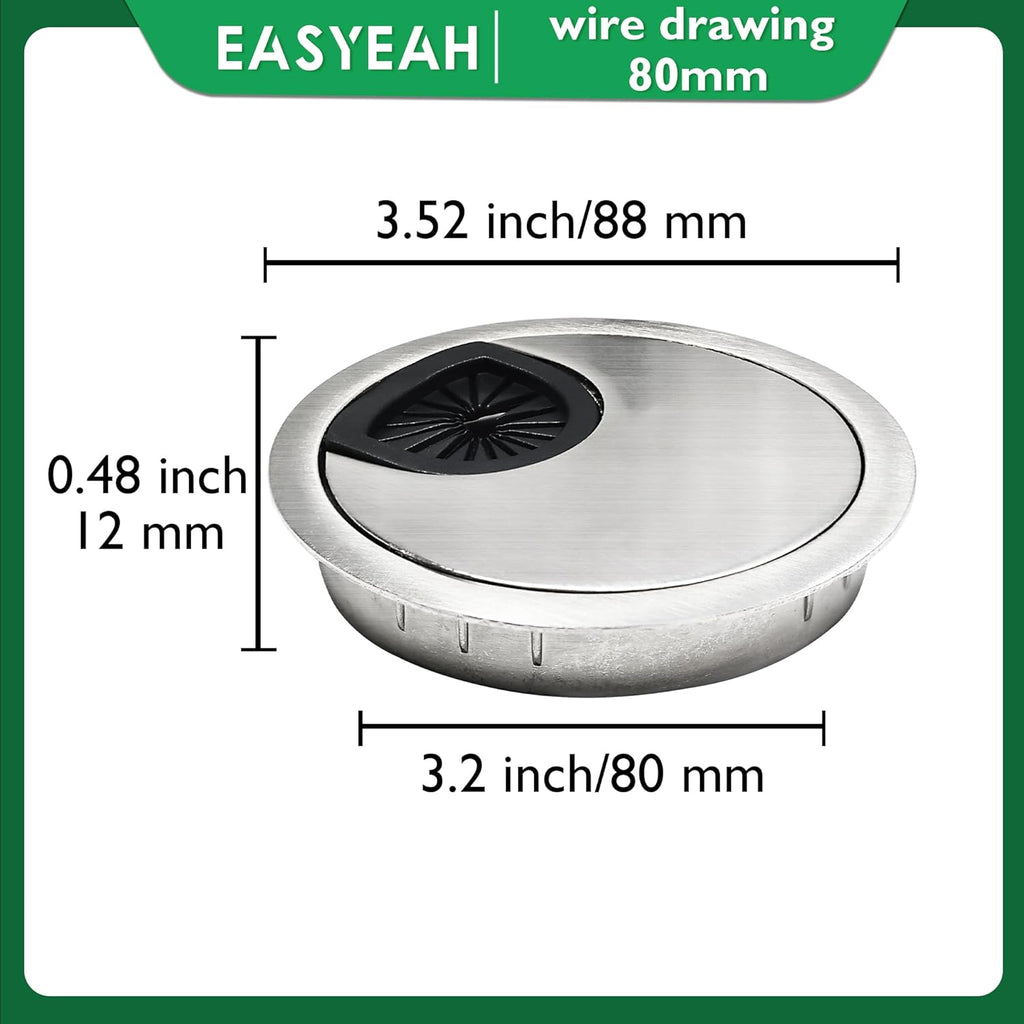 2 Pcs Desk Grommet 3-1/8" / 80 mm, Desk Cord Hole Cover, Cable Grommet Metal Zinc Alloy Materilal, Desk Hole Grommet for Home & Office Pc, Detachable Cable Cord Organizer-Brushed Silver