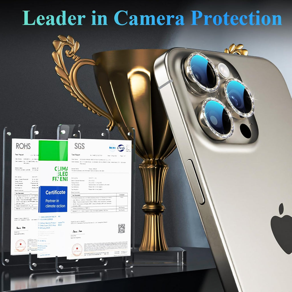 YWXTW Designed for iPhone 16 Pro/iPhone 16 Pro Max Camera Lens Protector Bling, [New Glitter Design] Individual Metal Tempered Glass Camera Cover Accessories Case Friendly (Natural Titanium)