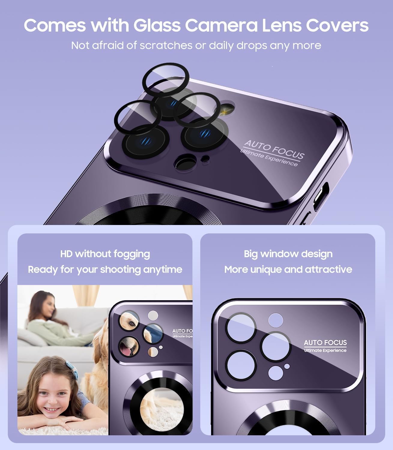 Magnetic for iPhone 12 Pro Max Case, Compatible with MagSafe, Built-in Camera Lens Protector, Logo View, Military Grade Drop Proof Phone Case Cover, Purple