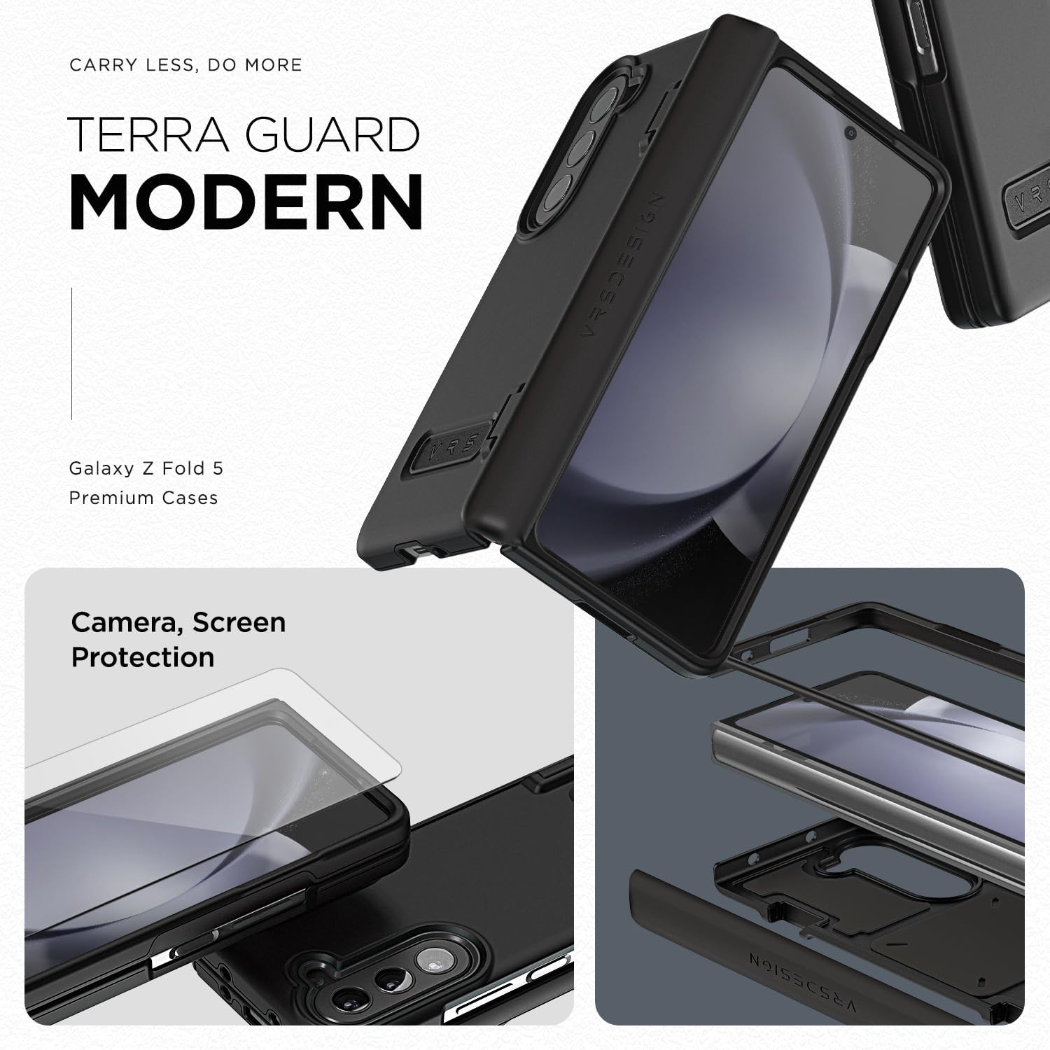 VRS DESIGN Phone Case for Galaxy Z Fold 5 5G (2023) [Terra Guard Modern], Premium Modern Neat Style Case [Anti Scratch Spring-Loaded Hinge Protection] with Screen Protector (Matte Black/Renewed)