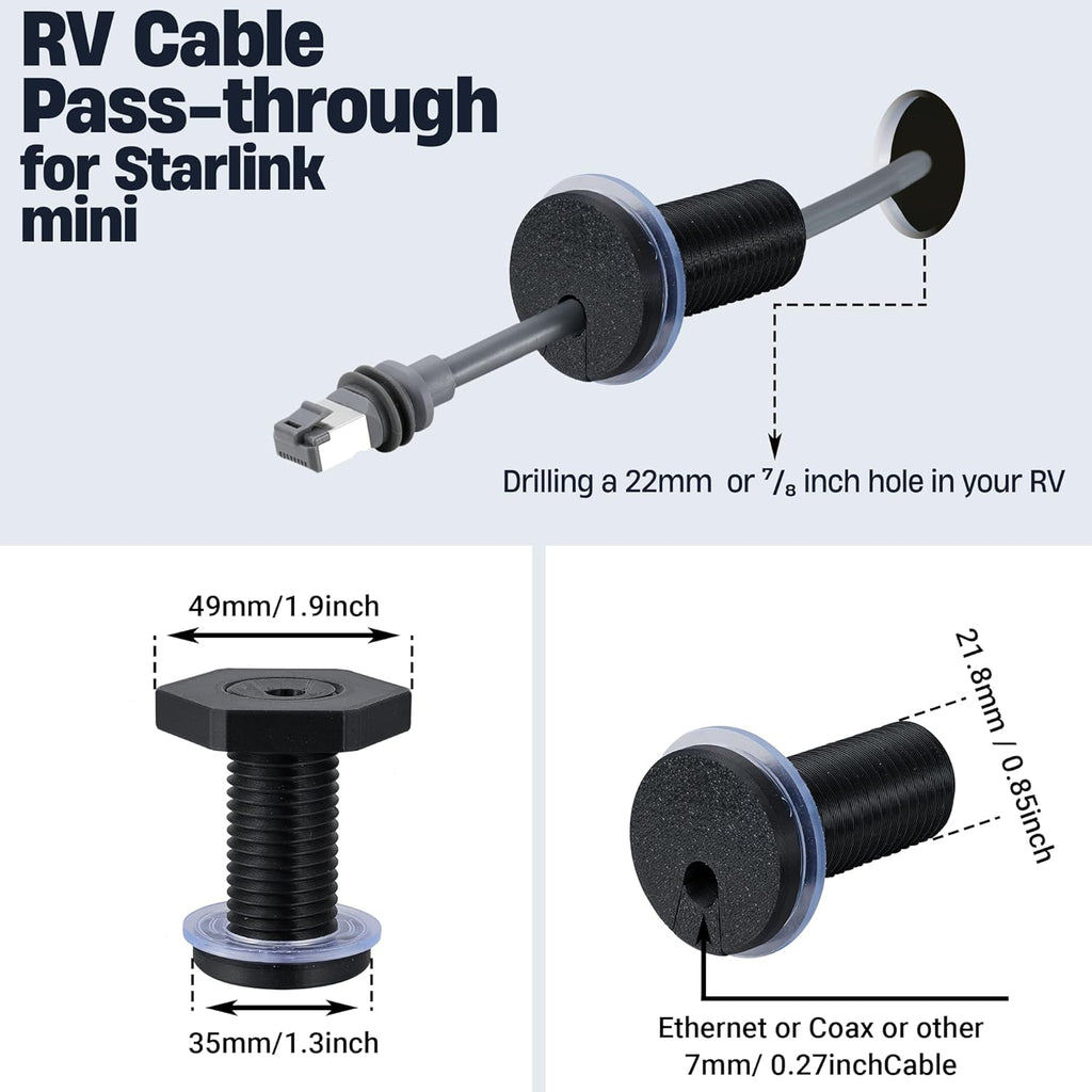 RV Cable Passthrough for Starlink mini, RV Cable Grommet Compatible with Starlink, Ethernet, Coax, Water-Resistant and Anti-Drop RV Cable Routing(Gray)