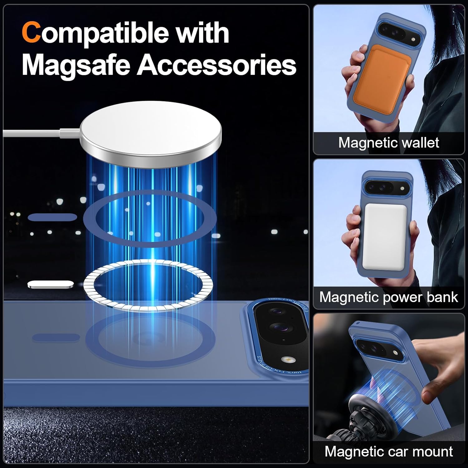 Magnetic for Google Pixel 9/Pixel 9 Pro Case, [Military Grade Drop Protection] [Compatible with MagSafe] Shockproof Slim Translucent Matte Anti-Slip for Women Girls Men Case, Blue