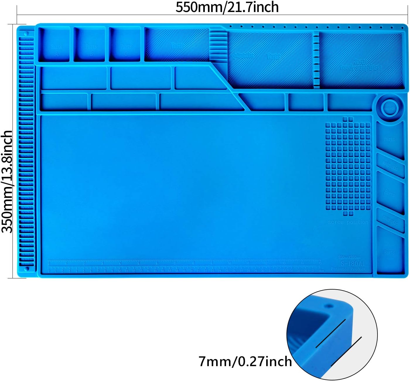 Kaisi S-180 Large Silicone Soldering Mat Magnetic Repair Work Mat, Heat Resistant Insulation Large Platform Station Pad for Soldering, Electronics, Computer Repair, Size 21.6 x 13.8 inch