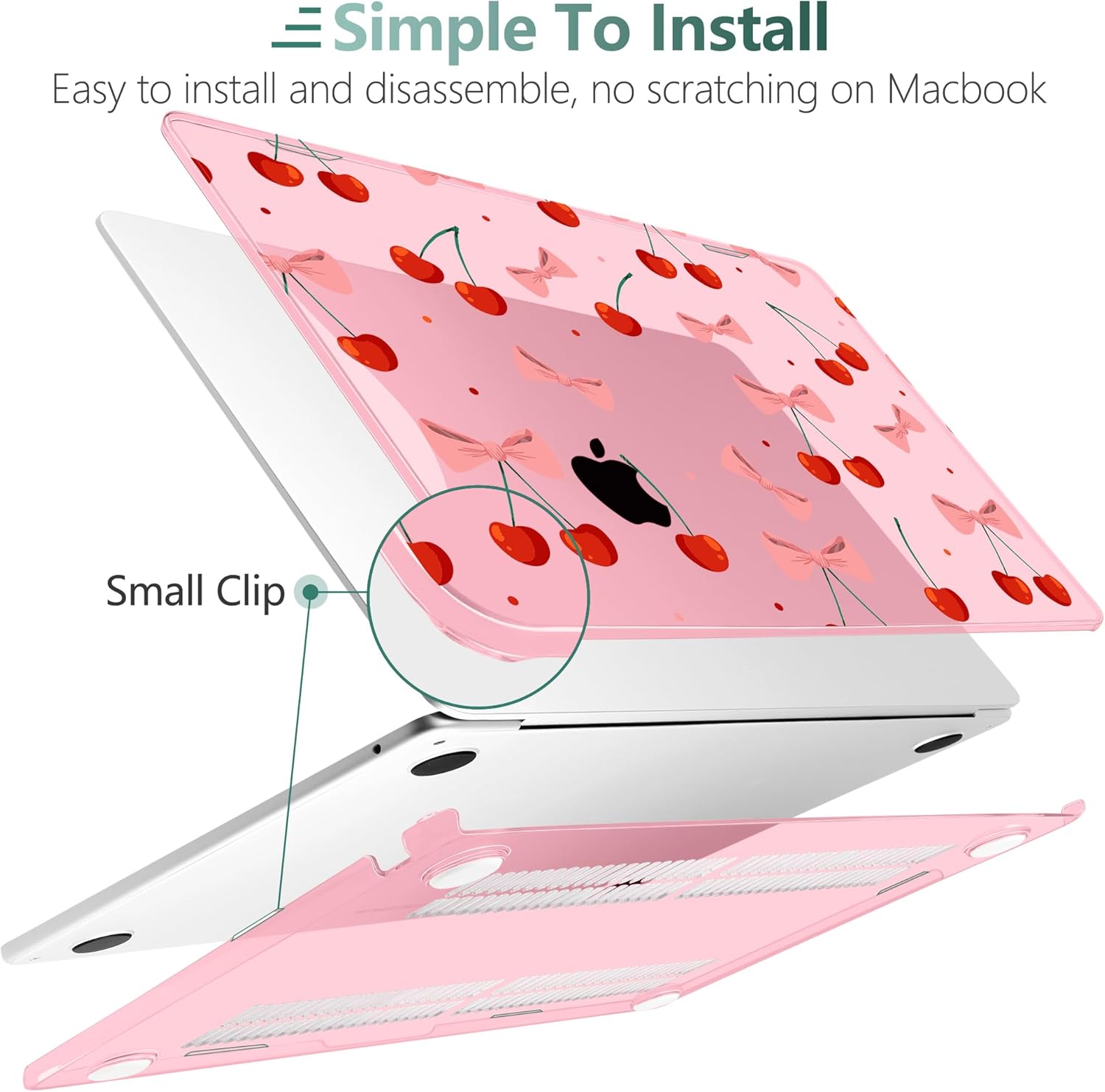 TWOLSKOO Compatible with M4 MacBook Air 13.6 inch Case 2025-2022 Release M4 A3240 M3 A3113 M2 A2681, Plastic Hard Shell & Keyboard Cover & Type C Adapter & Screen Protector, Cute Cherry