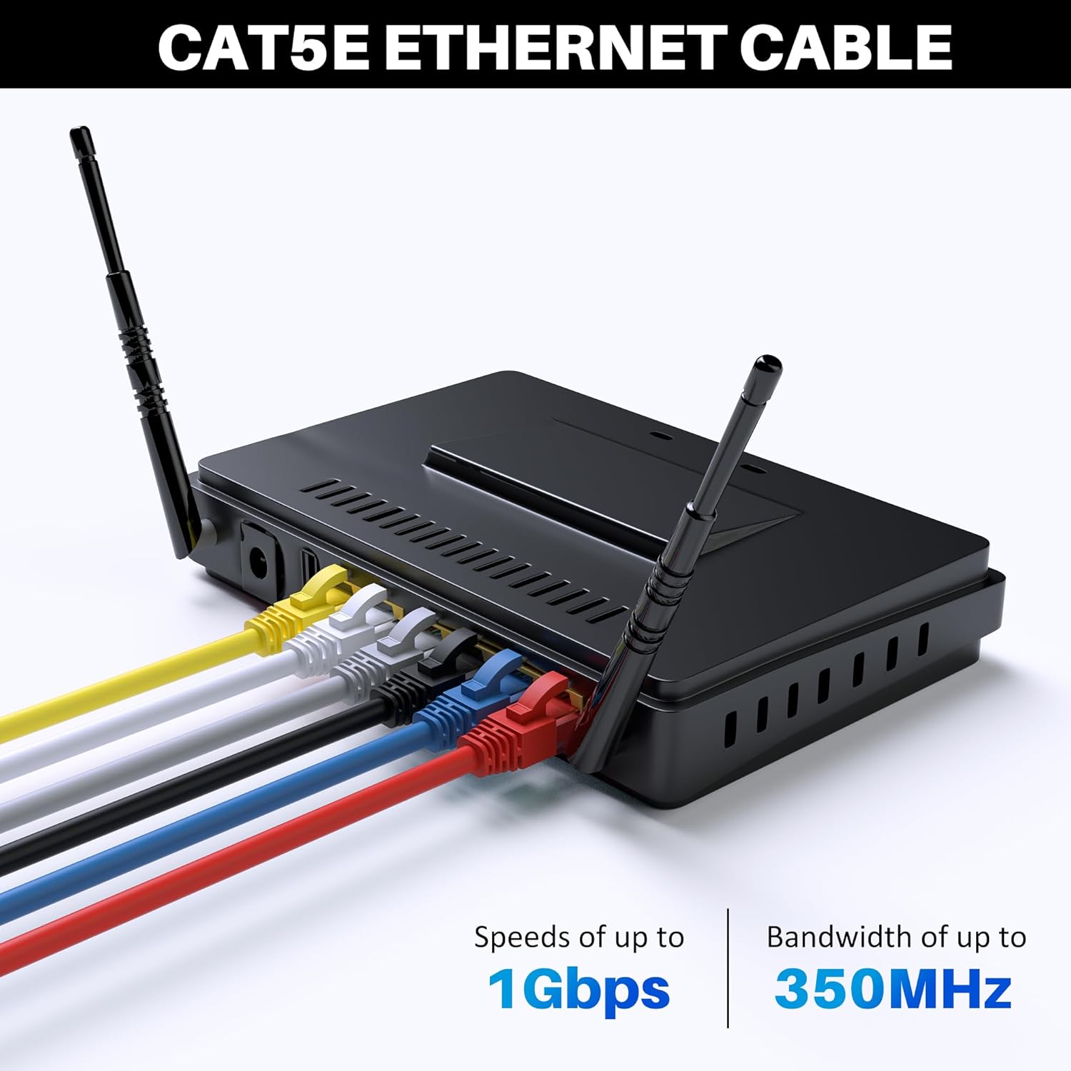 Cat5e Ethernet Cable 150 FT, Cat 5e Internet Cable, Blue Snagless Patch Cord, Flexible, Network, LAN, PoE, Standard RJ45 Connector for PC, Server, Router, Modem, TV, PS5 - with 15 Cable Ties