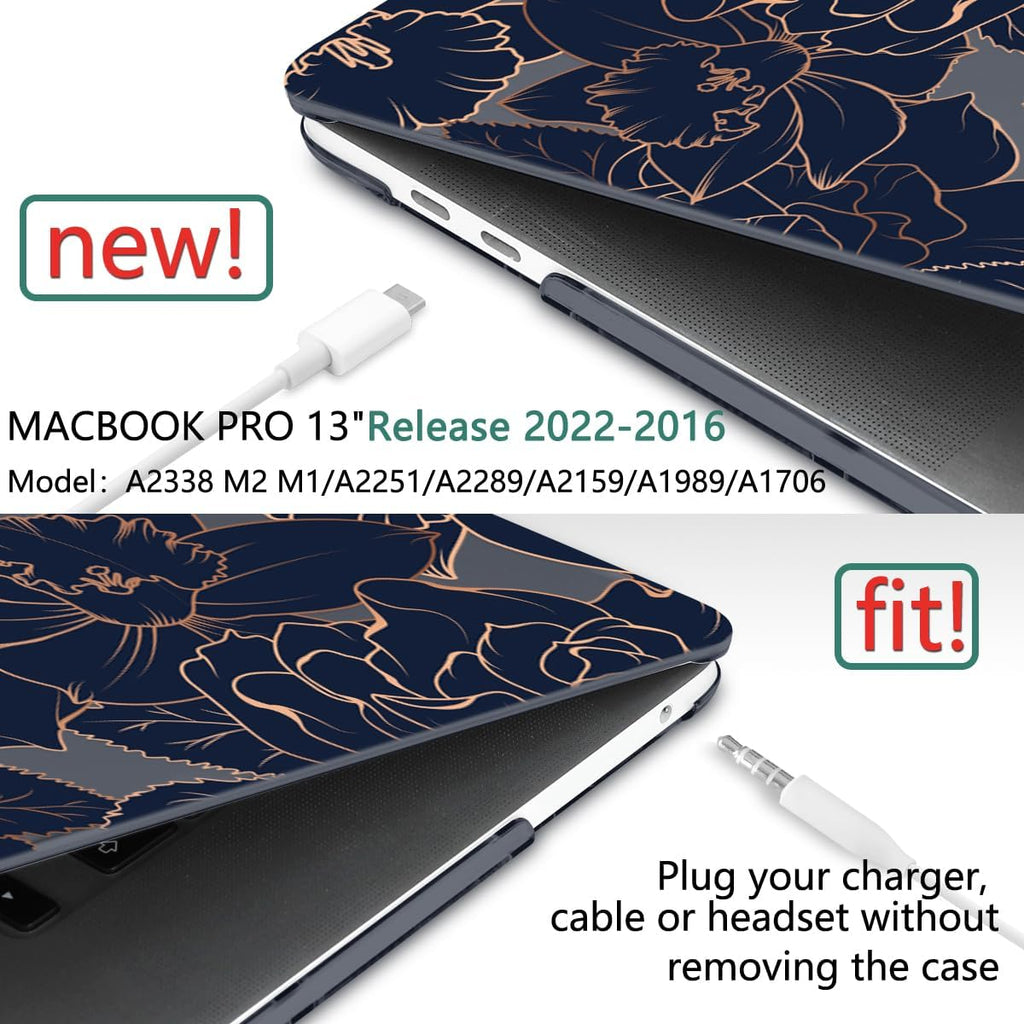 TWOLSKOO Compatible with MacBook Pro 13 inch Case 2023-2016 A2338 M2/M1 A2251 A2289 A2159 A1989 A1706, Plastic Hard Shell Cover & Keyboard Skin & Screen Protector, Elegant Roses