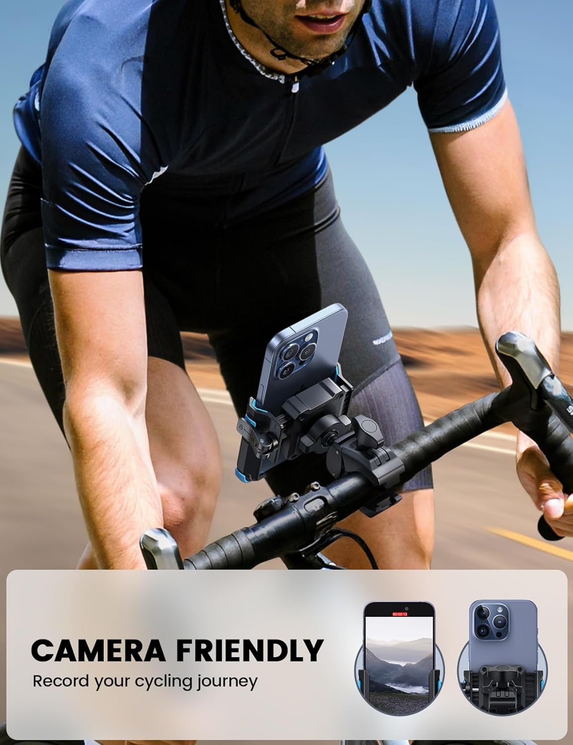 Lamicall Motorcycle Bike Phone Mount - [1s Quick Release] Bike Cell Phone Holder Clip, Bicycle Scooter Handlebar Clamp, for iPhone 16 15 14 Pro Max, Galaxy S25 S24 Ultra, 4.7-7" Phones, Blue