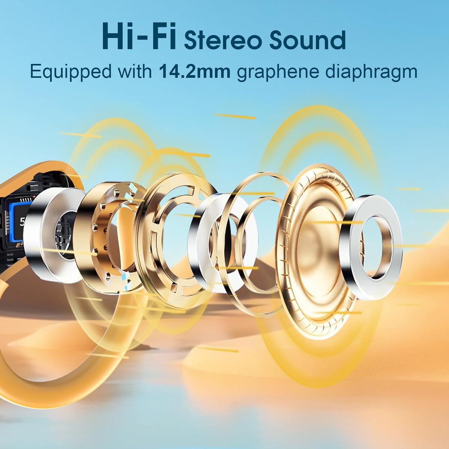 Wireless Earbuds 75hrs Bluetooth 5.4 Headphone Sport, 2025 Bluetooth Earbuds Stereo Deep Bass Over Ear Bud with Earhooks, ENC Noise Cancelling Mic, IPX7 Waterproof Earphone, Yellow