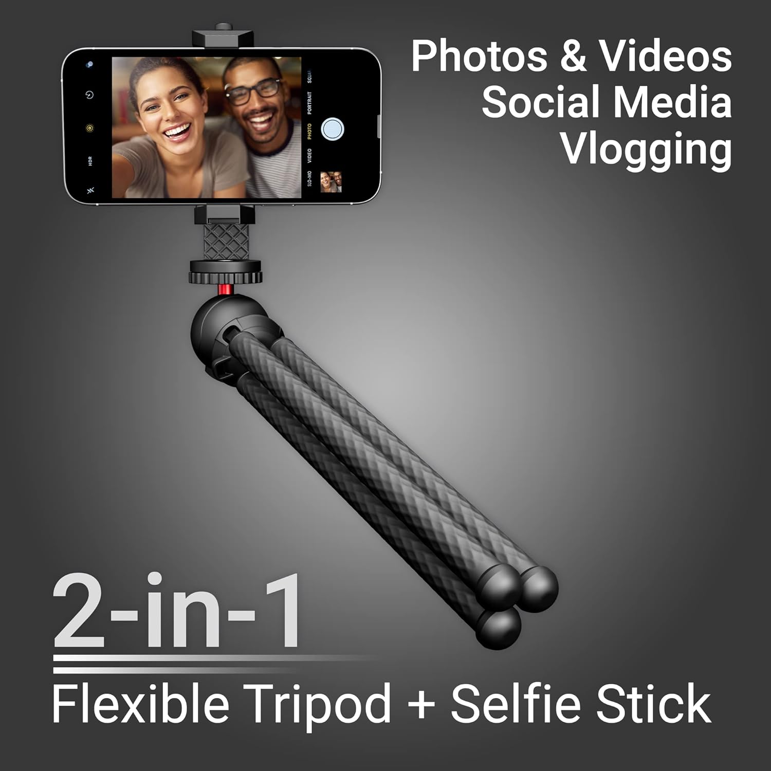 SquidGrip Flexible Cell Phone Tripod and Portable Action Camera Holder - Compatible with iPhone, GoPro, Android, Samsung, Google Pixel and All Mobile Phones Red