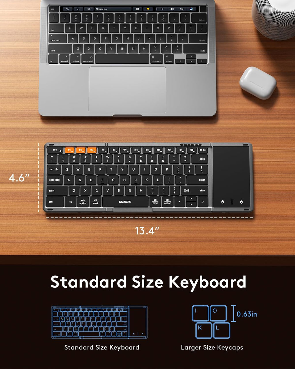 Samsers Foldable Bluetooth Keyboard with Touchpad, Full-Size Wireless Folding Key Board with PU Leather, Portable Travel for iOS Android Windows Mac OS, Support 3 Devices (BT5.1 x 3)