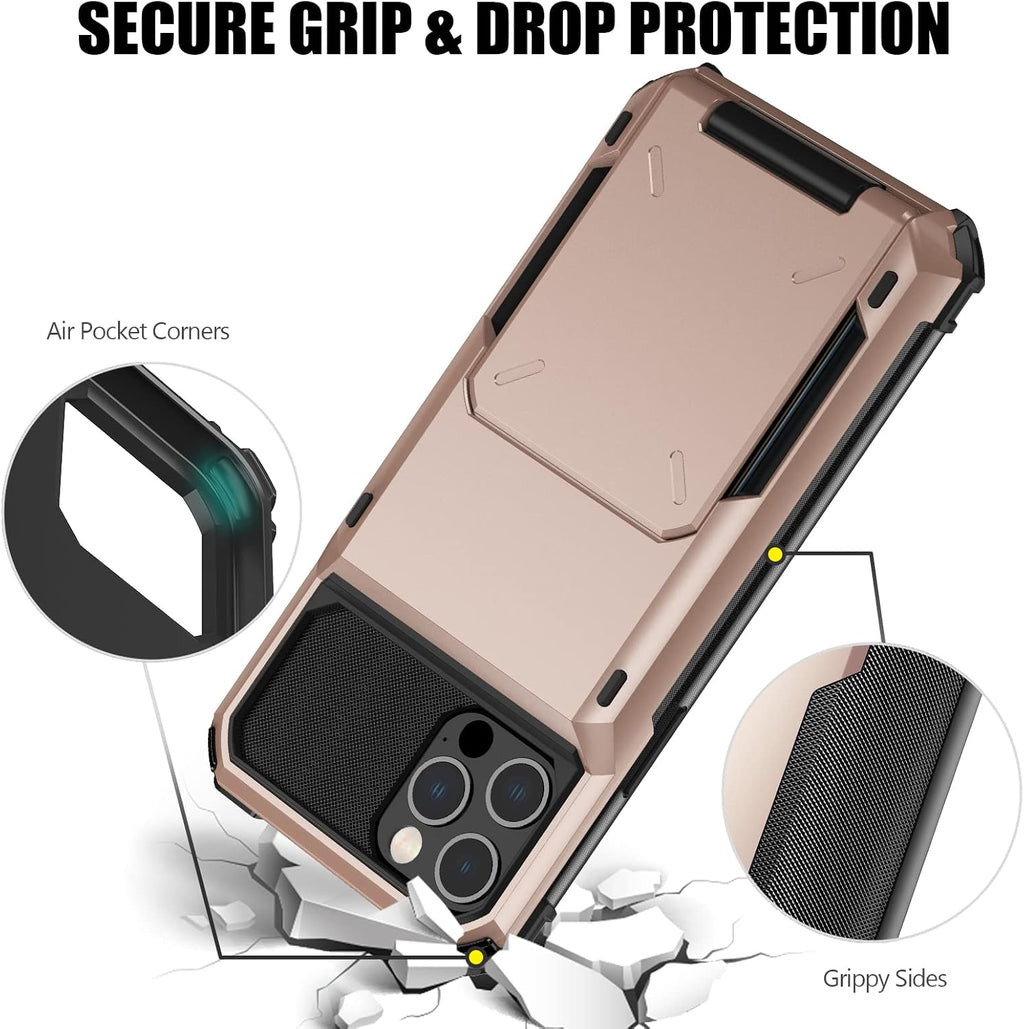 Nvollnoe for iPhone 12/12 Pro Case with Card Holder[Store 5 Cards] Dual Layer Heavy Duty Shockproof iPhone 12 Wallet Case with Hidden Card Slot Large Storage Cover for iPhone 12(Rose Gold)