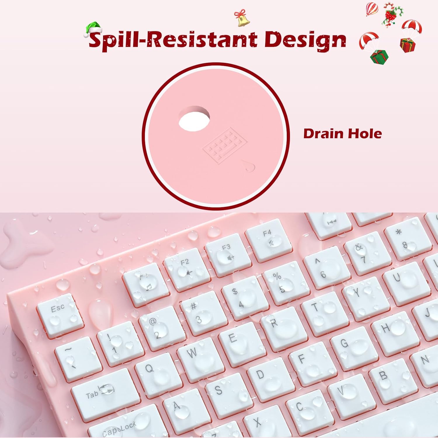 Computer Keyboard Wired, Plug Play USB Keyboard, Low Profile Chiclet Keys, Large Number Pad, Caps Indicators, Foldable Stands, Spill-Resistant, Anti-Wear Letters for PC Laptop (Pink, 1-Pack)