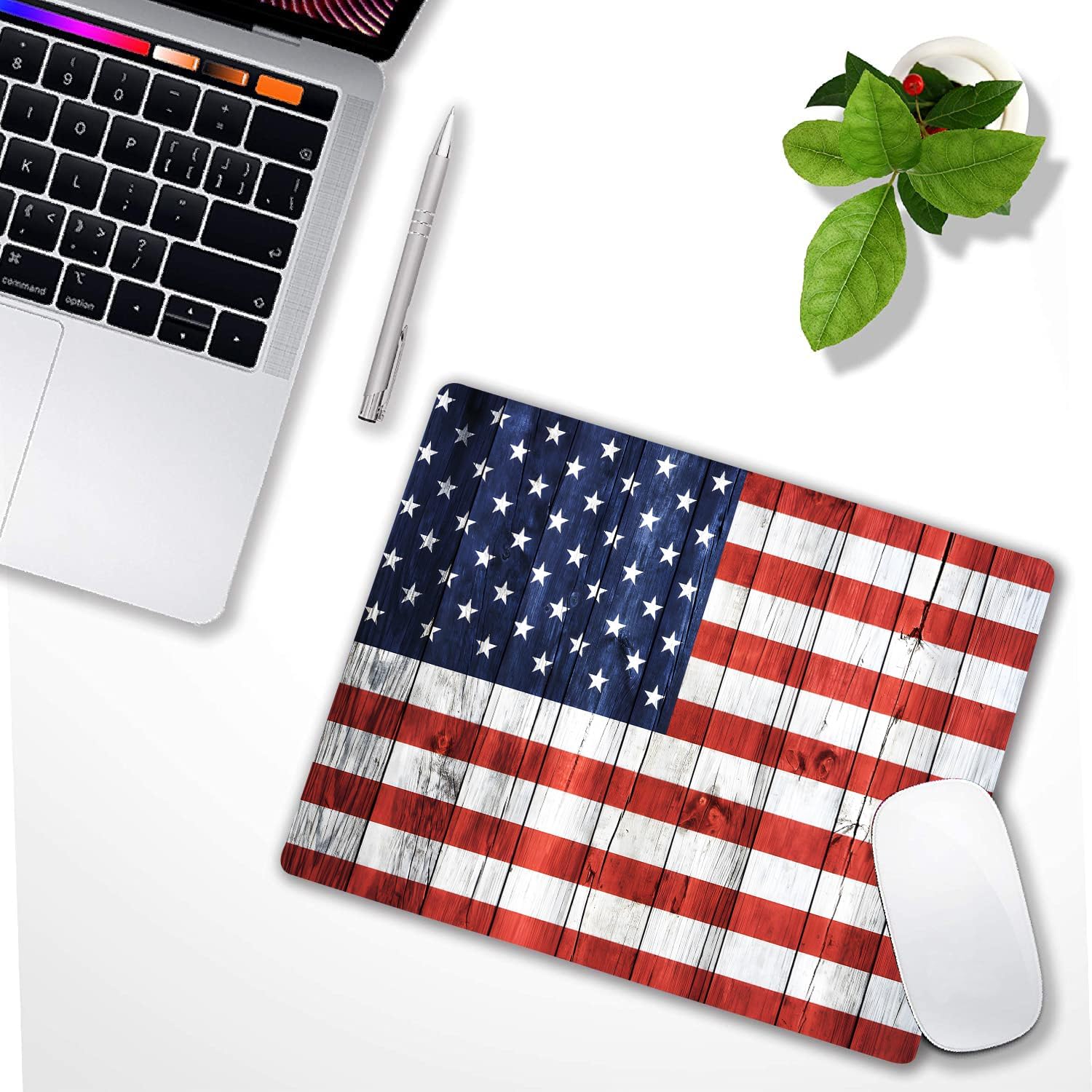 American Flag Wood Custom Mouse Pad with Non-Slip Rubber, Small Square Design for Wireless Laptop & Computer Mouse Pads for Desk, 9.5 x 7.9 inch Smooth Surface for Gaming & Office