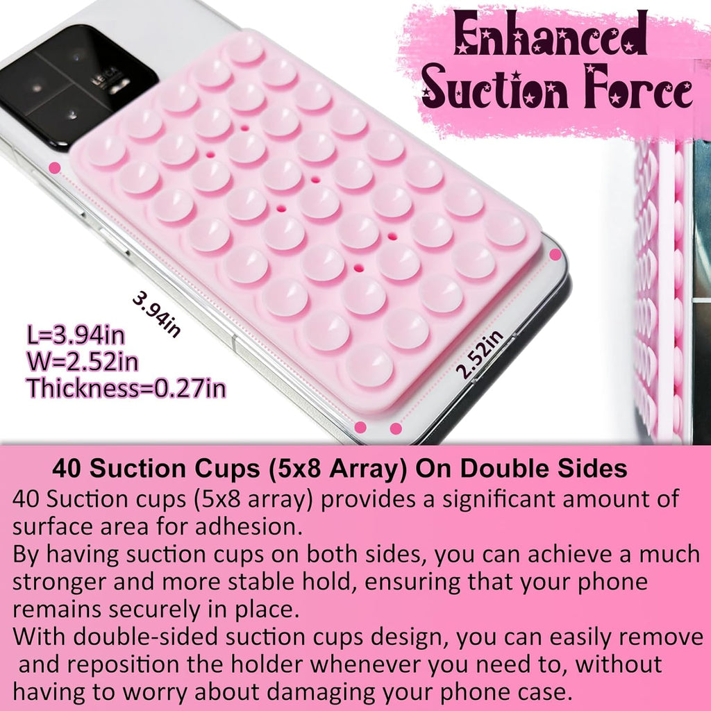 2 Pack Silicone Suction Cup Phone Case Mount Double Sided, Hands-Free Strong Grip Silicon Phone Holder, Non Slip Phone Accessories for Selfies and Videos (Black)