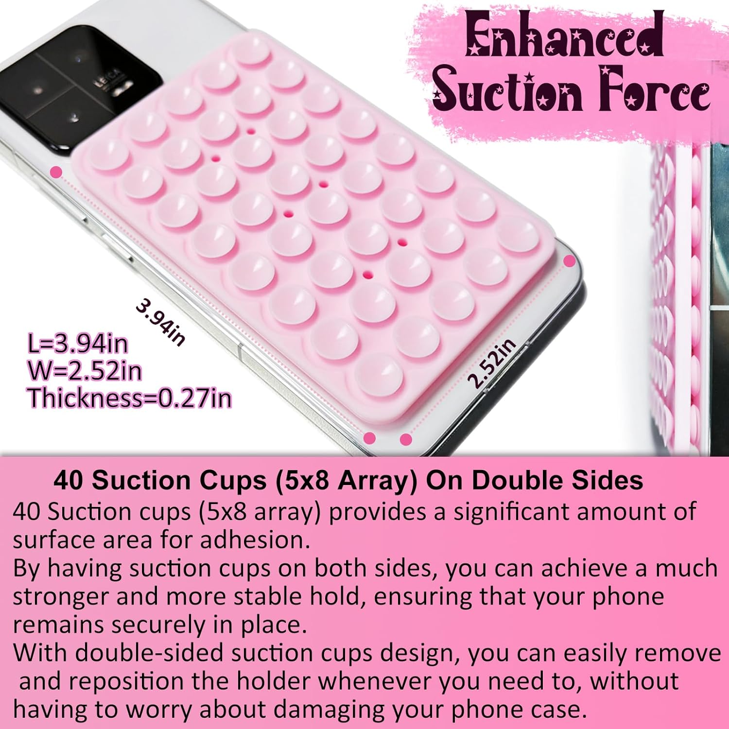 2 Pack Silicone Suction Cup Phone Case Mount Double Sided, Hands-Free Strong Grip Silicon Phone Holder, Non Slip Phone Accessories for Selfies and Videos (Lavender)