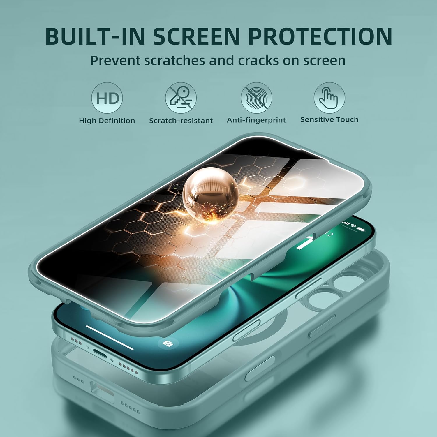 BERFY Magnetic for iPhone 16 Plus Case, Compatible with MagSafe, Built-in Privacy Screen Protector and Upgraded Camera Protection, Anti-Spy Full Body Shockproof Phone Case for 16 Plus 6.7", Green