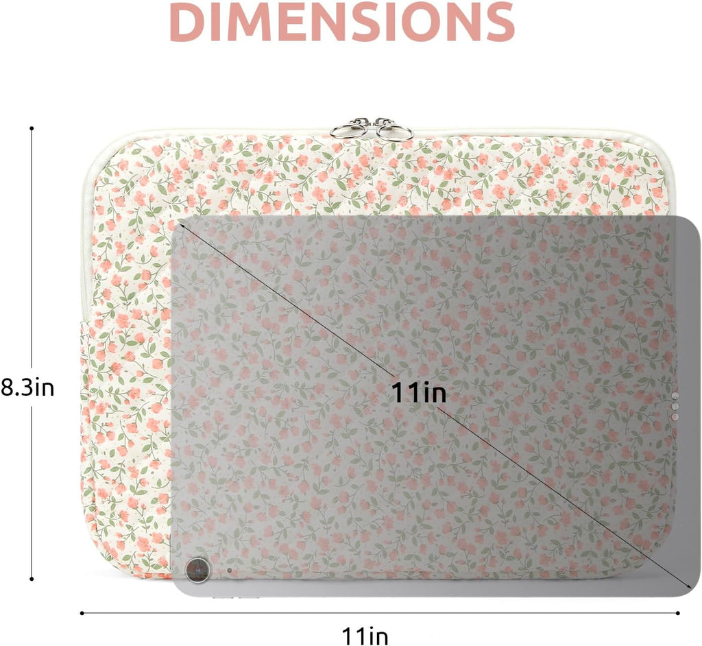 Puffy Laptop Sleeve 13-15.6 Inch Cute Quilted Laptop Protective Case Padded Floral Computer Sleeve for MacBook (B-Pink, 11 Inch)