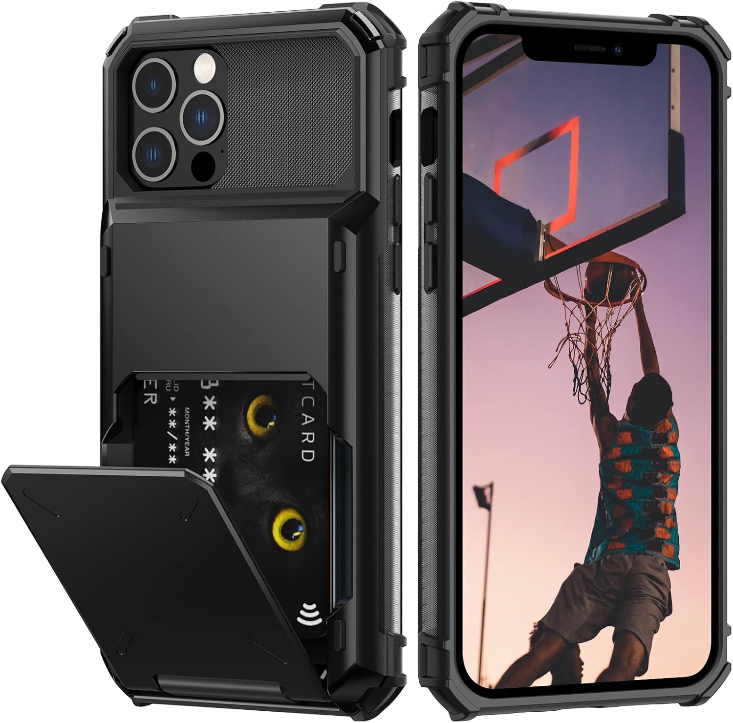Nvollnoe for iPhone 12/12 Pro Case with Card Holder[Store 5 Cards] Dual Layer Heavy Duty Shockproof iPhone 12 Wallet Case with Hidden Card Slot Large Storage Cover for iPhone 12(Black)