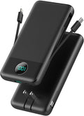 Portable Charger USB C Power Bank with 2 Built in Cables & AC Wall Plug,13800mAh Portable Battery Pack Fast Charging Compact LED Display Universal Compatible with iPhone 16/15,Galaxy S23,Tablets etc