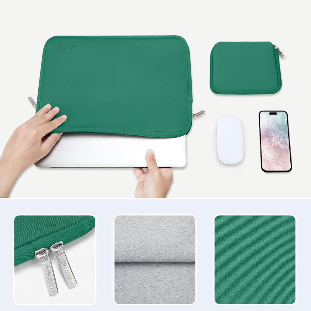 MOSISO Laptop Case 13.3 inch, 13-13.3 inch Laptop Sleeve Bag Compatible with MacBook Air/Pro 13/Pro 14 M5 M4 M3 M2 M1, HP Dell ASUS Lenovo, Neoprene Computer Sleeve Bag with Small Case, Peacock Green