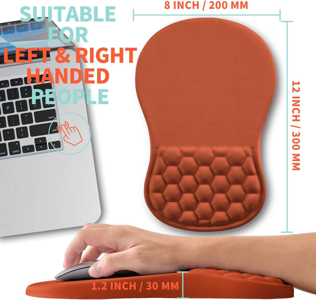 Ergonomic Mouse Pad Wrist Support with Memory Foam Massage Bulge, Carpal Tunnel Pain Relief Mousepad Wrist Rest for Mouse(12x8 inch, Orange)