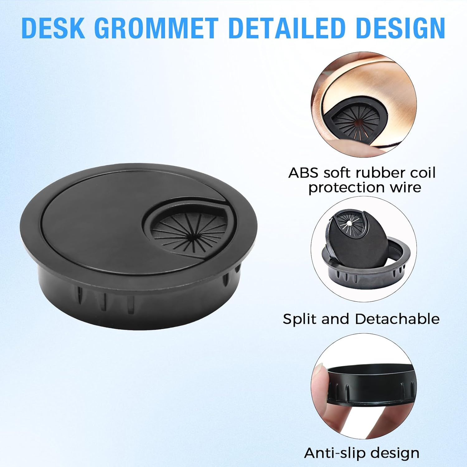 Desk Grommet 2-3/8" (60 mm), Desk Cord Hole Cover, Cable Grommet Metal Zinc Alloy Materilal, Desk Hole Grommet for Office and Home Table Cable, Detachable Cable Cord Organizer (Brushed Silver 2 Pcs)