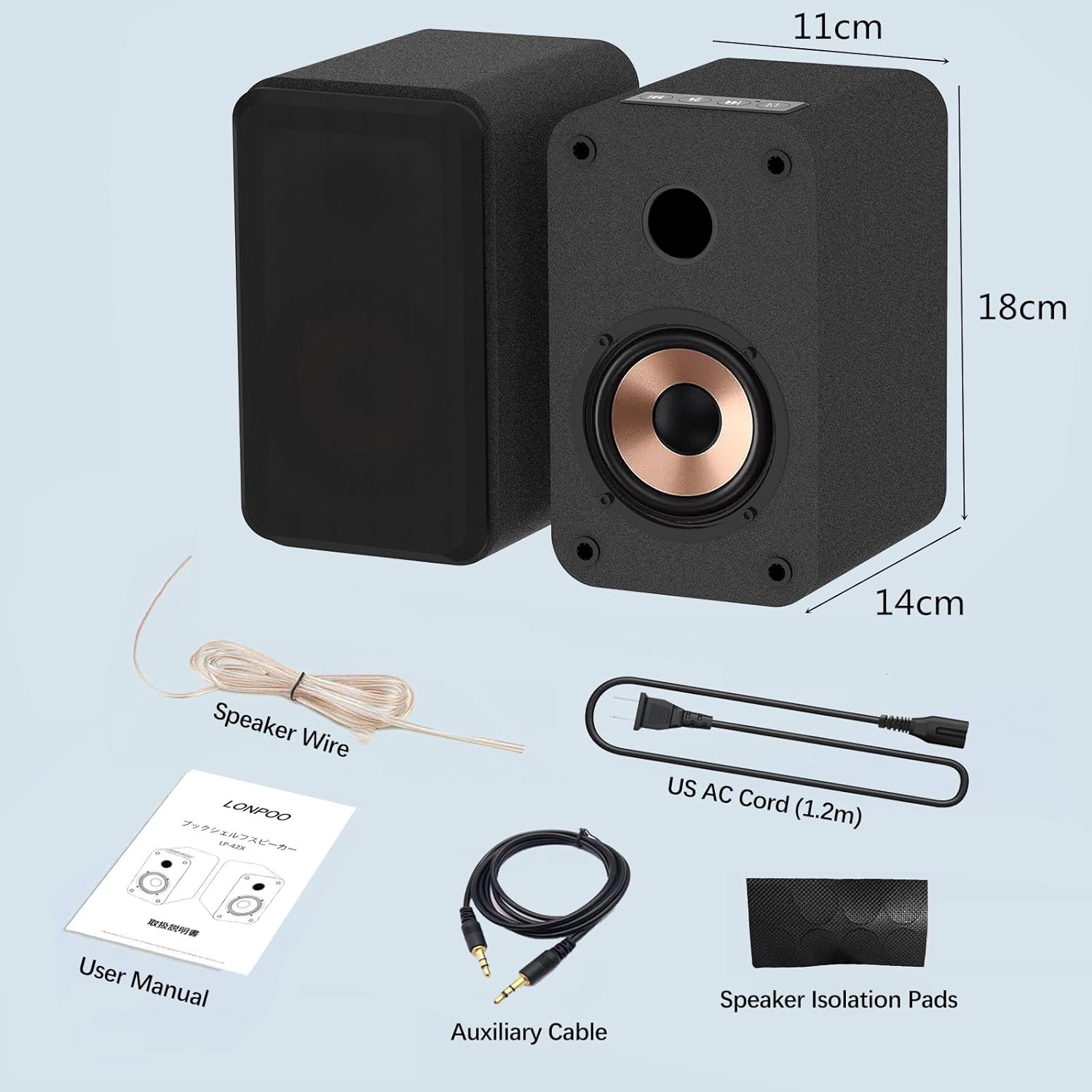 LONPOO Powered Bookshelf Speaker, Computer Speakers for Desktop and Laptop with 3" Alluminium Speaker,30 Watts RMS with Bluetooth,Aux,Sold As Pair