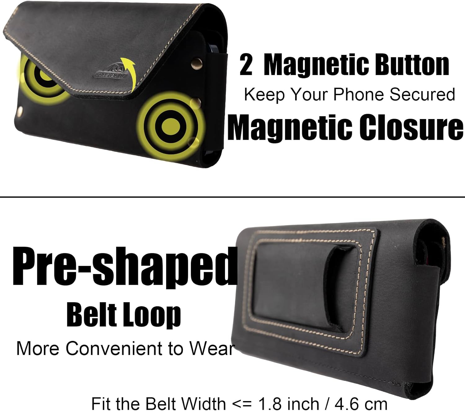 topstache Leather Phone Holster with Belt Loop, Magnetic Closure Cell Case Card Holder Wallet,Leather Pouch for iPhone 14 Pro,Galaxy S23(Fits Otterbox on) L,Black, Belt Loop-Black (C0403)