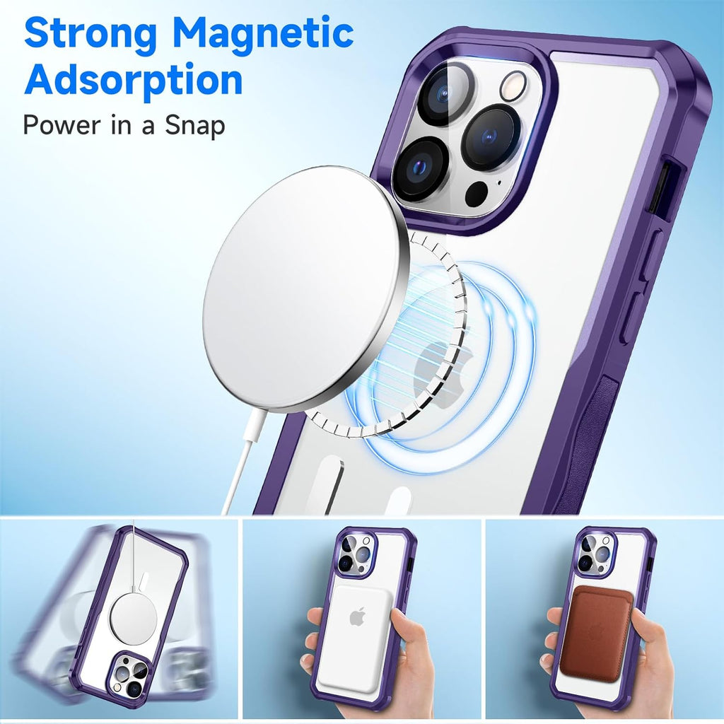 seacosmo for iPhone 14 Pro Case, Full Body Bumper with Built-in 9H Tempered Glass Privacy Screen Protector and Camera Lens Protector, Compatible with MagSafe, Shockproof Phone Case, 6.1", Purple