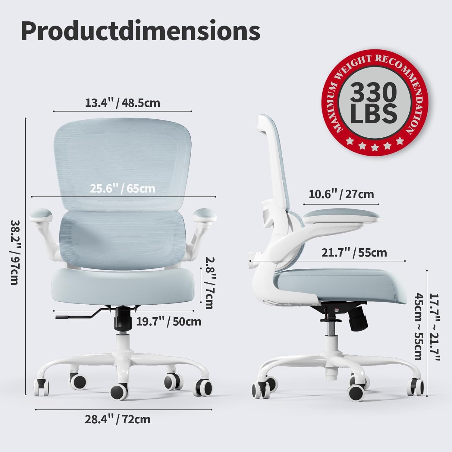 Office Chair - Ergonomic Desk Chair with Adjustable Lumbar Support, Mesh Computer Chair, Executive Chair for Home Office Comfortable Lumbar Support(Blue)