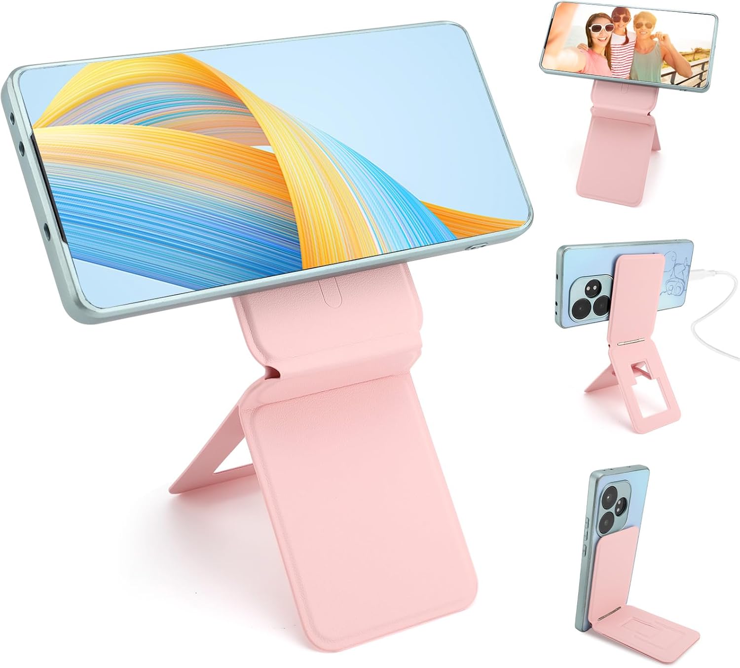 Phone Stand, Foldable Magnetic Phone Tripod, Angle Adjustment & Strong Magnets PU Leather Phone Stand, Compatible with All Smart Phone 16/15/14/13/12(Pink)