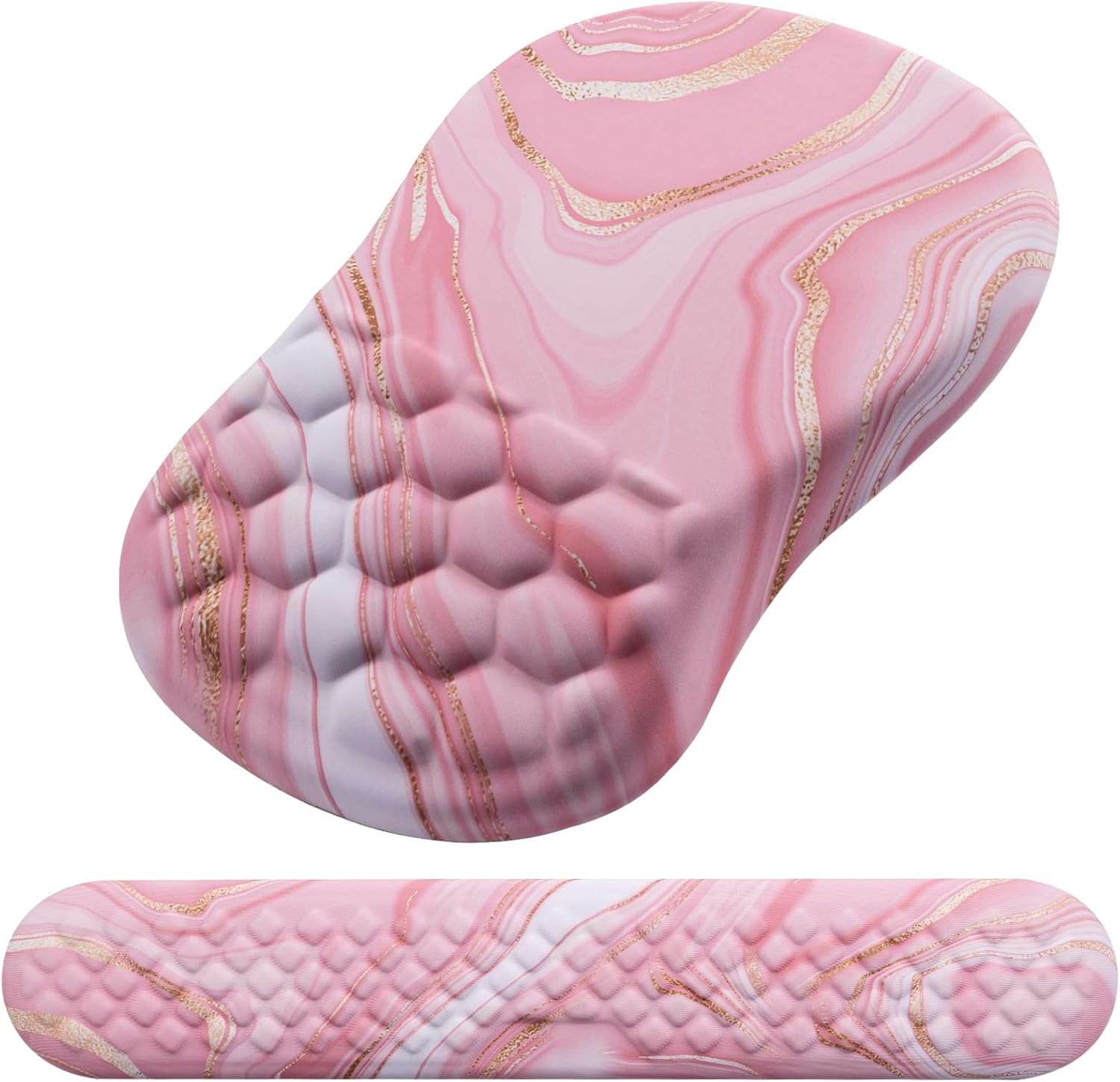 Mouse Pad Wrist Support, Laokiiy 2 in1 Keyboard Wrist Rest+ Ergonomic Mouse Pad, Non-Slip Wrist Rest for Computer Keyboard, Made Easy Typing & Relieve Wrist Pain(Rose Gold Pink Marble)