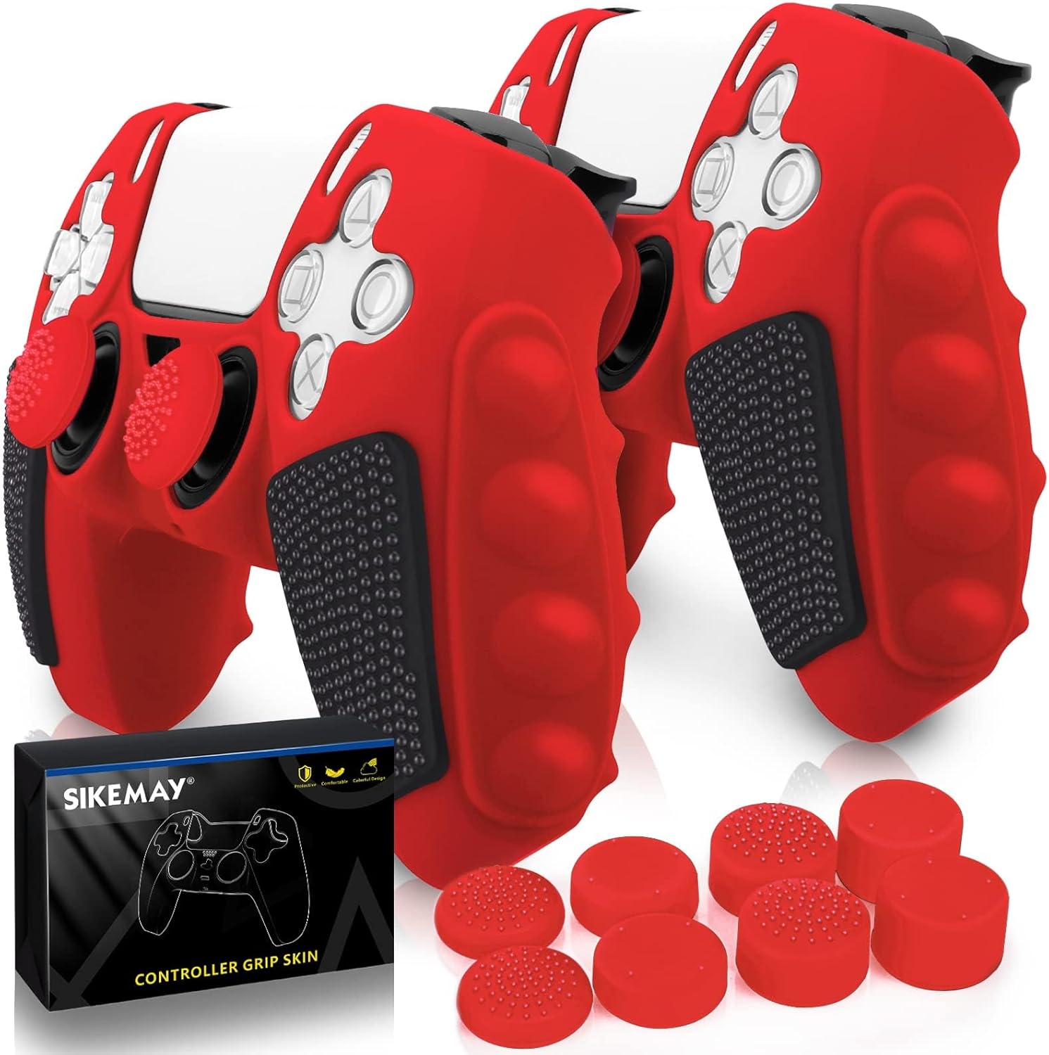 SIKEMAY Anti-Slip PS5 Controller Skin, Soft Thicken Non-Slip Studded Silicone Gel Grip Protective Cover Case for PlayStation 5 Controller Grip, 2 Pack with 8 x Thumb Grip Caps