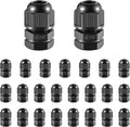 25 PCS 1/4"(4-8mm) NPT Nylon Cable Gland Joints with Gaskets, IP68 Adjustable Lock Nut Strain Relief Cord Grip Waterproof Cable Glands - UL Listed and RoHS Compliant