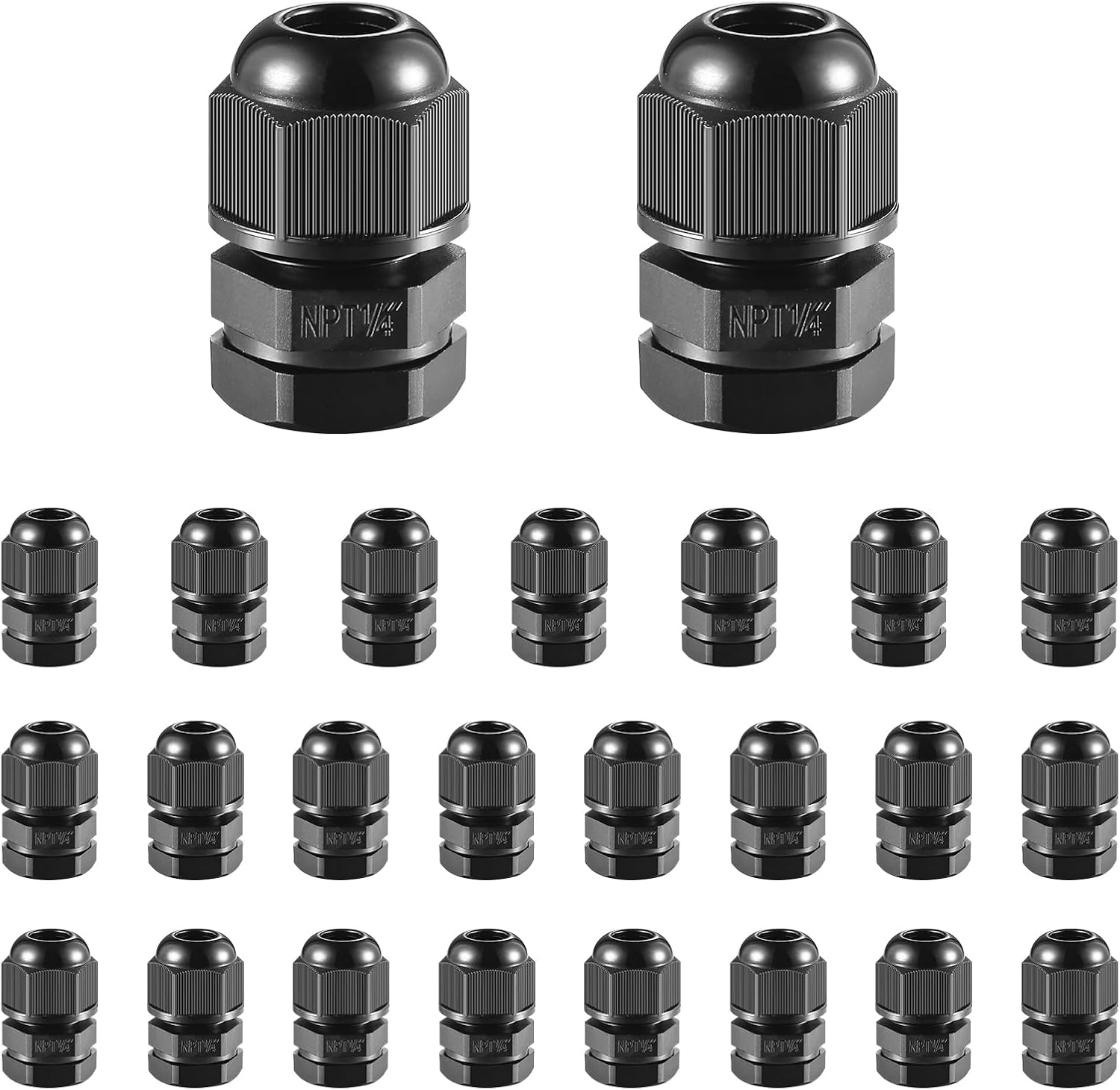 25 PCS 1/4"(4-8mm) NPT Nylon Cable Gland Joints with Gaskets, IP68 Adjustable Lock Nut Strain Relief Cord Grip Waterproof Cable Glands - UL Listed and RoHS Compliant
