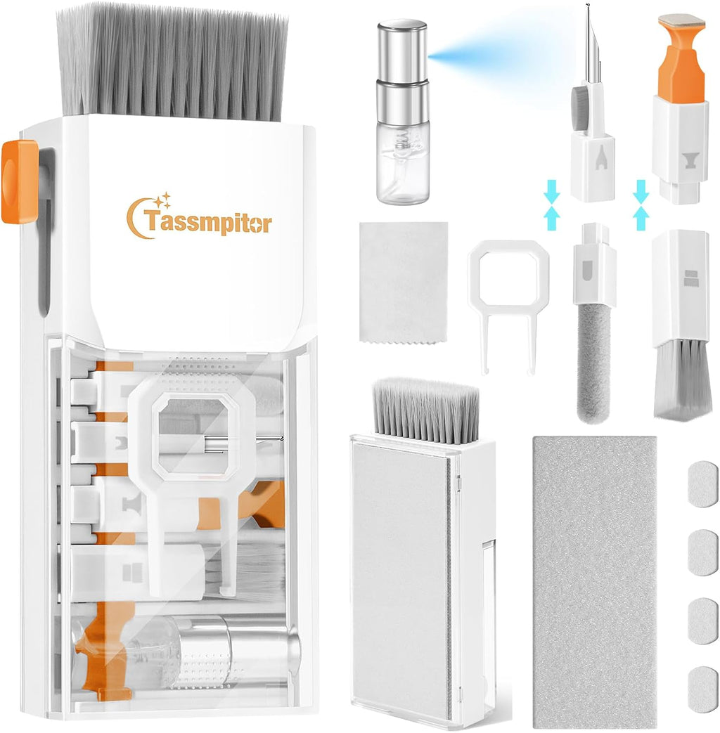 Laptop Cleaning Kit, All in 1 Keyboard Cleaning kit for MacBook iPad iPhone, Compact Keyboard Cleaner with Brush and Spray for Tablet, Airpods, Earbud, Computer Screen, PC Monitor, White