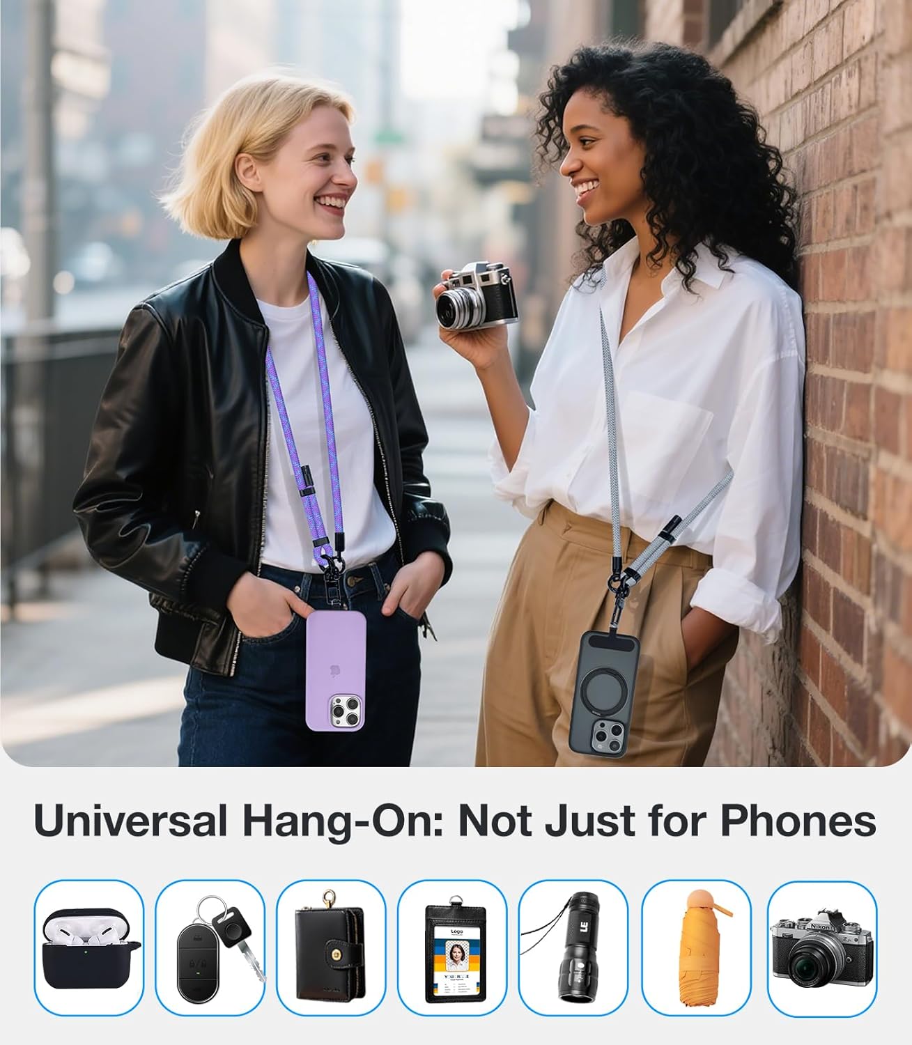 Phone Lanyard Crossbody, 3-in-1 Neck Strap& Wrist Strap, Adjustable Anti-Theft Lanyard with 2 Phone Tether Tabs, Universal Cell Phone Strap for iPhone& Android Case, Travel Essential, Black