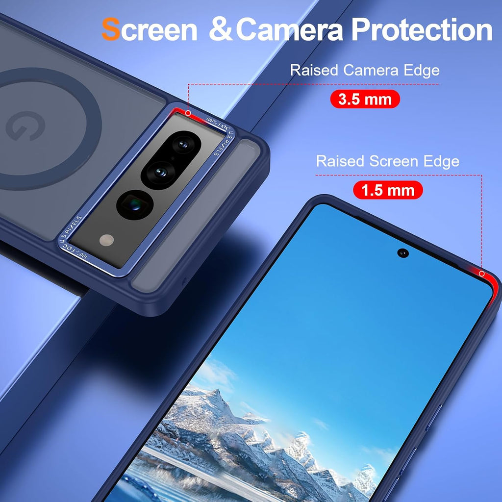 Magnetic for Google Pixel 7 Pro Case, [Military Grade Drop Protection] [Compatible with MagSafe] Shockproof Slim Translucent Matte Anti-Slip for Women Girls Men Case, Dark Blue