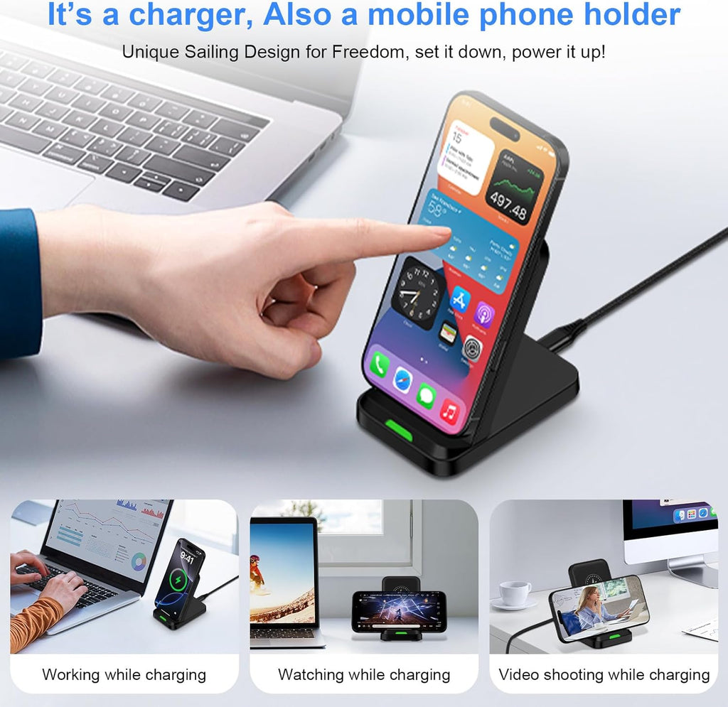 Wireless Charger Fast Charging Stand for Samsung Galaxy S25 FE/S25Ultra/S24 Plus/S23+/S22/S21/S20/S10, Wireless Phone Charger Android Desk Charging Station for Google Pixel 9 Pro XL/8 with 18W Adapter
