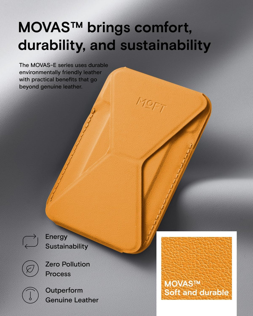 MOFT Magnetic Wallet Stand Compatible with iPhone 16/15/14/13/12 Series, Angle Adjustment MOVAS Phone Stand, Orange