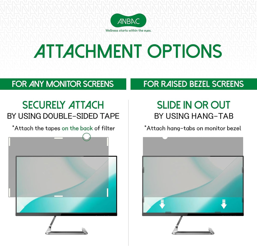 27 Inch Desktop Privacy Screen Shield for 16:10 Wide Monitor - Anti Glare Computer Privacy Screen Cover | Blue Light Blocking Screen Protector | Scratch Resistant UV Filter | Attachment Type