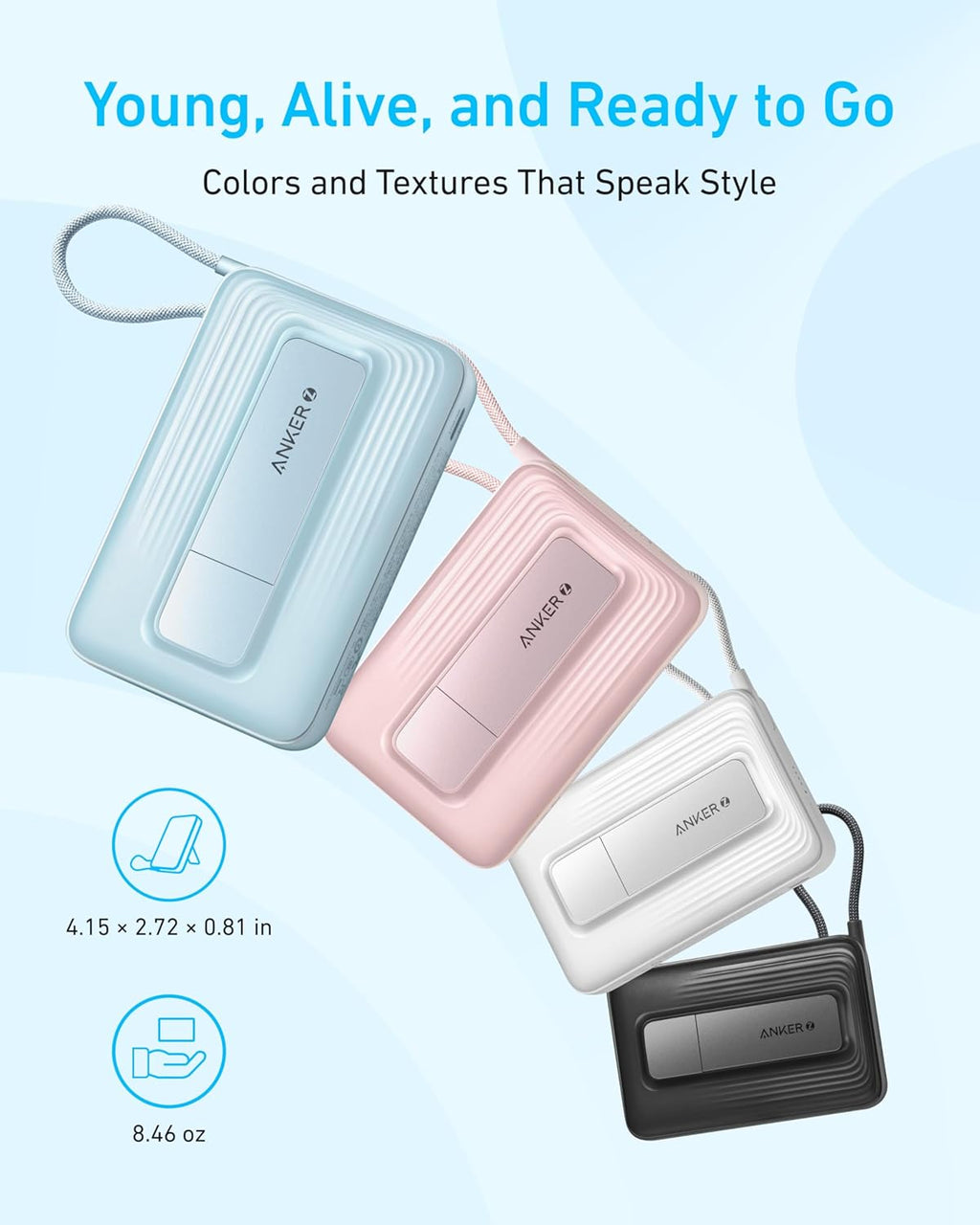 Anker Zolo Magnetic Power Bank, 10,000mAh Wireless Portable Charger with 30W Max Fast Charging, Battery Pack with Built-in USB-C Cable and Adjustable Stand, for iPhone16/15 Series, AirPods, and More