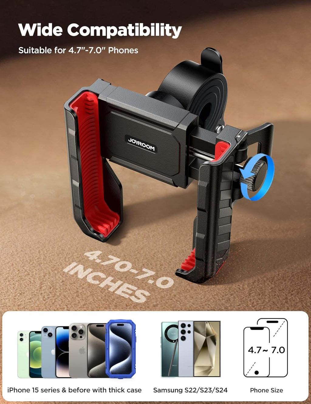 JOYROOM Motorcycle Bike Phone Mount Holder - Bicycle Handlebar Cell Phone Mount - Stroller Scooter Phone Clip for iPhone Samsung Galaxy 4.7''-7'' Smartphones