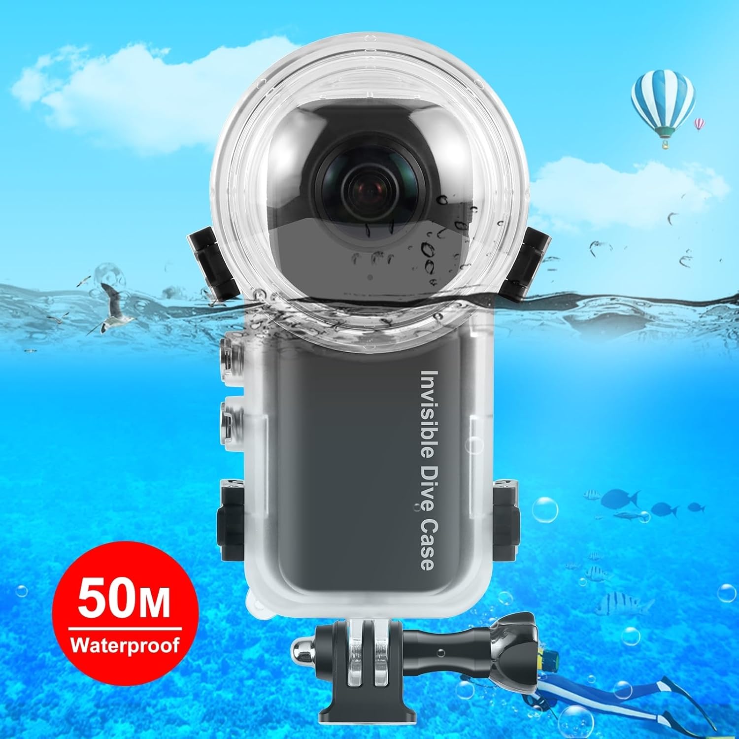 PULUZ 50m/164ft Invisible Dive Case for Insta360 X3 Underwater Waterproof Housing Cover Protective PC Sealed Shell Photography Housings with Bracket Camera Insta 360 X3 Accessories