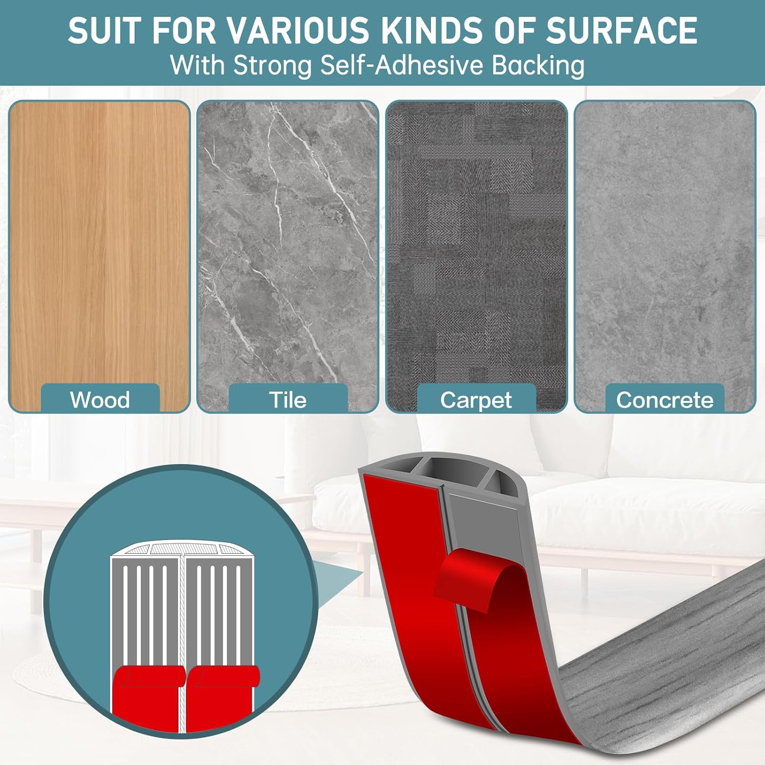 Floor Cord Cover Self Adhesive Cord Hider Floor Extension Cord Covers for Floor Power Cord Protector Cable Management Prevent Cable Trips Cable Cavity 0.51" W x 0.31" H (Light Grey Wood, 3.3Ft)