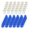 MECCANIXITY 30pcs Cat6 RJ45 Pass Through Connectors, RJ45 Connector 8P8C Gold Plated Plugs with 30pcs Blue Strain Relief Boots for Solid or Stranded UTP Ethernet Cable, 1.1mm