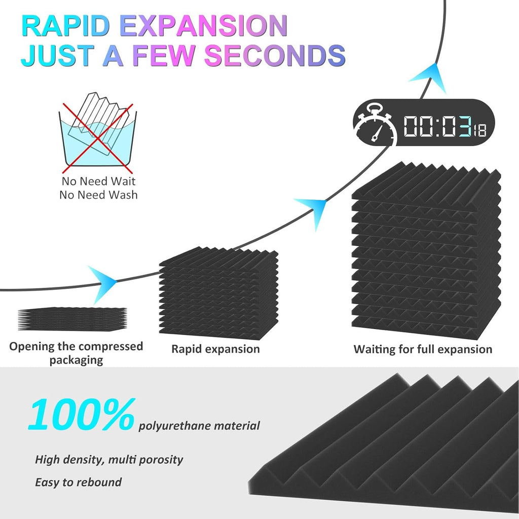 JBER 48 Pack Acoustic Foam Panels, 1" X 12" X 12" Upgraded Self-Adhesive Studio Soundproofing Wedges Fire Resistant Sound Proof Padding Acoustic Treatment Foam - Black & Red