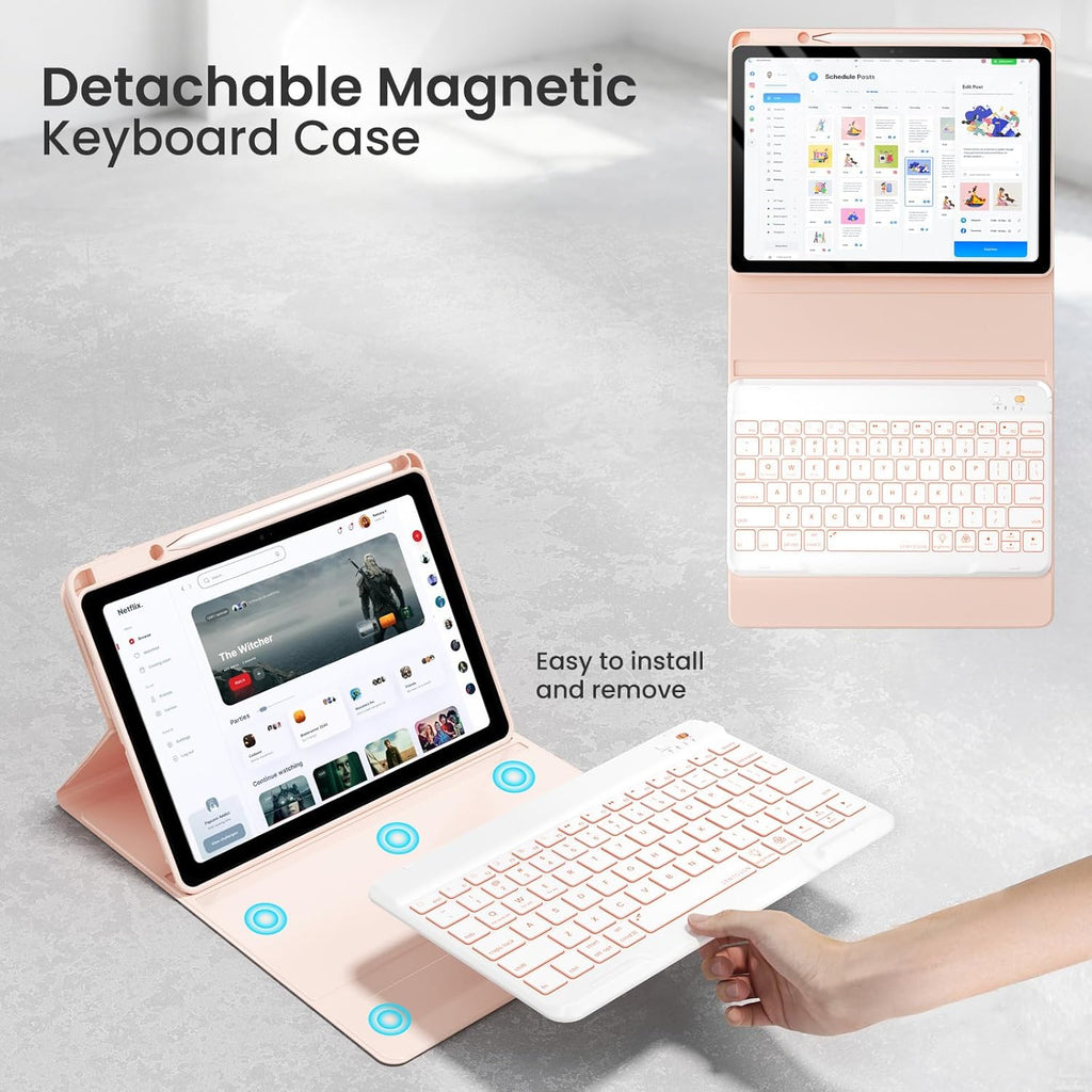 Magnetic Keyboard Case for iPad Air 5th 4th Generation 10.9 inch Pro 11 1st/2nd/3rd/4th, 7 Color Backlight BT Keyboard Folio with Pencil Holder 2022 2021 2020 2018 (Pink)