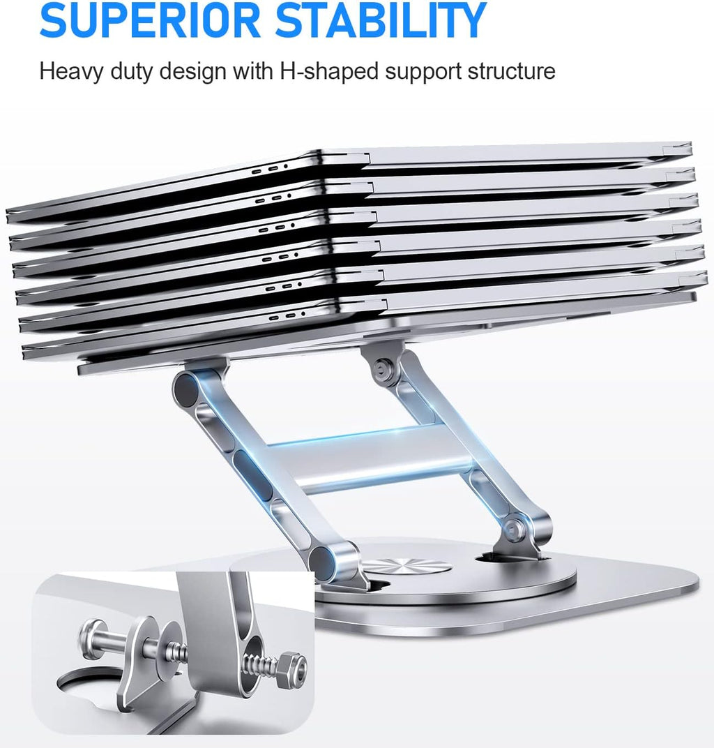 Adjustable Laptop Stand with 360 Rotating Base, Stable Computer Stand for Laptop Ergonimic Foldable Laptop Riser for Desk Compatible with MacBook Pro/Air Notebook up to 16 Inches, Silver